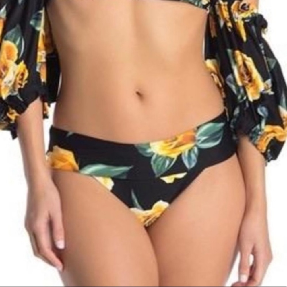 Onia x WeWoreWhat Sardinia Swim Bottom- Black with Yellow Roses